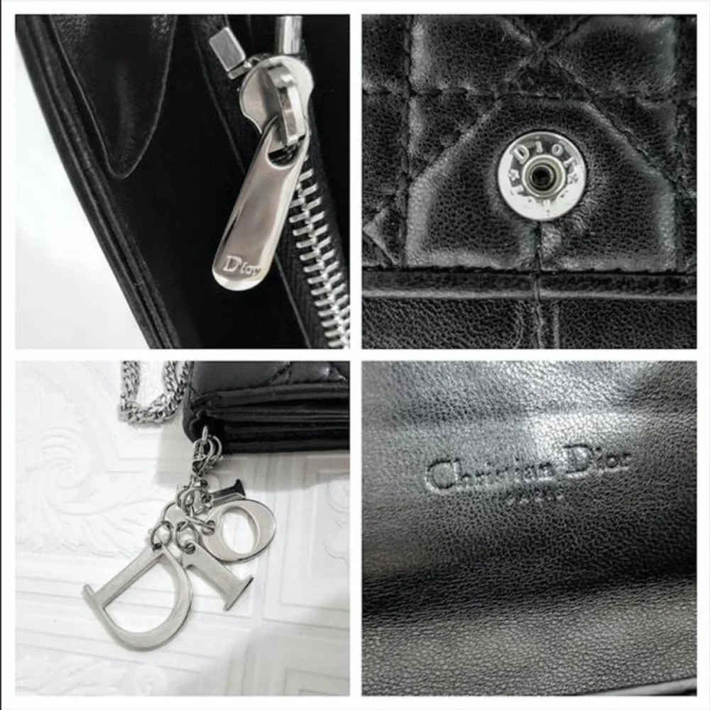 DIOR Cannage Wallet on Chain black lambskin with silver chain